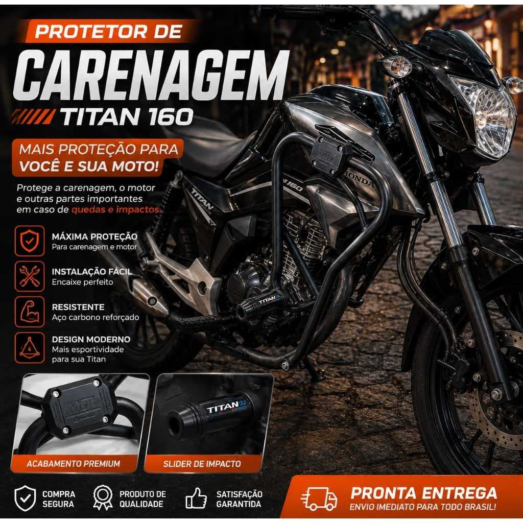 Protetor de Carenagem Titan 160 2025 2026 Reforçado Com Slider Proteção Motor e Carenagem