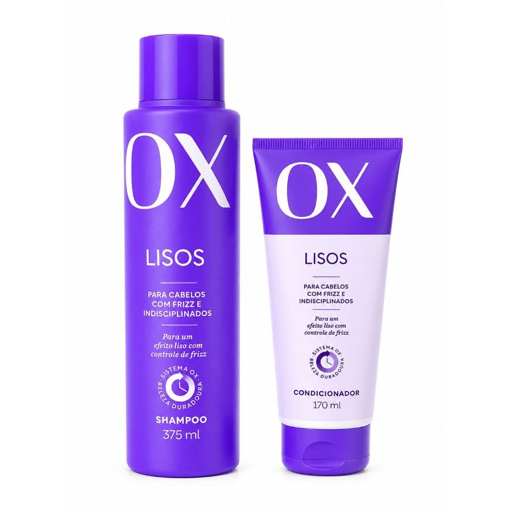 Kit OX Lisos Shampoo 375ml + Condicionador 170ml, Controle de Frizz Cabelos Lisos e Indisciplinados