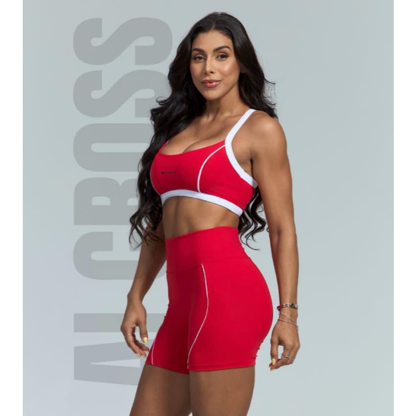 Conjunto de academia marca Ai Cross cintura alta fitness com bojo decote nadador cross fit