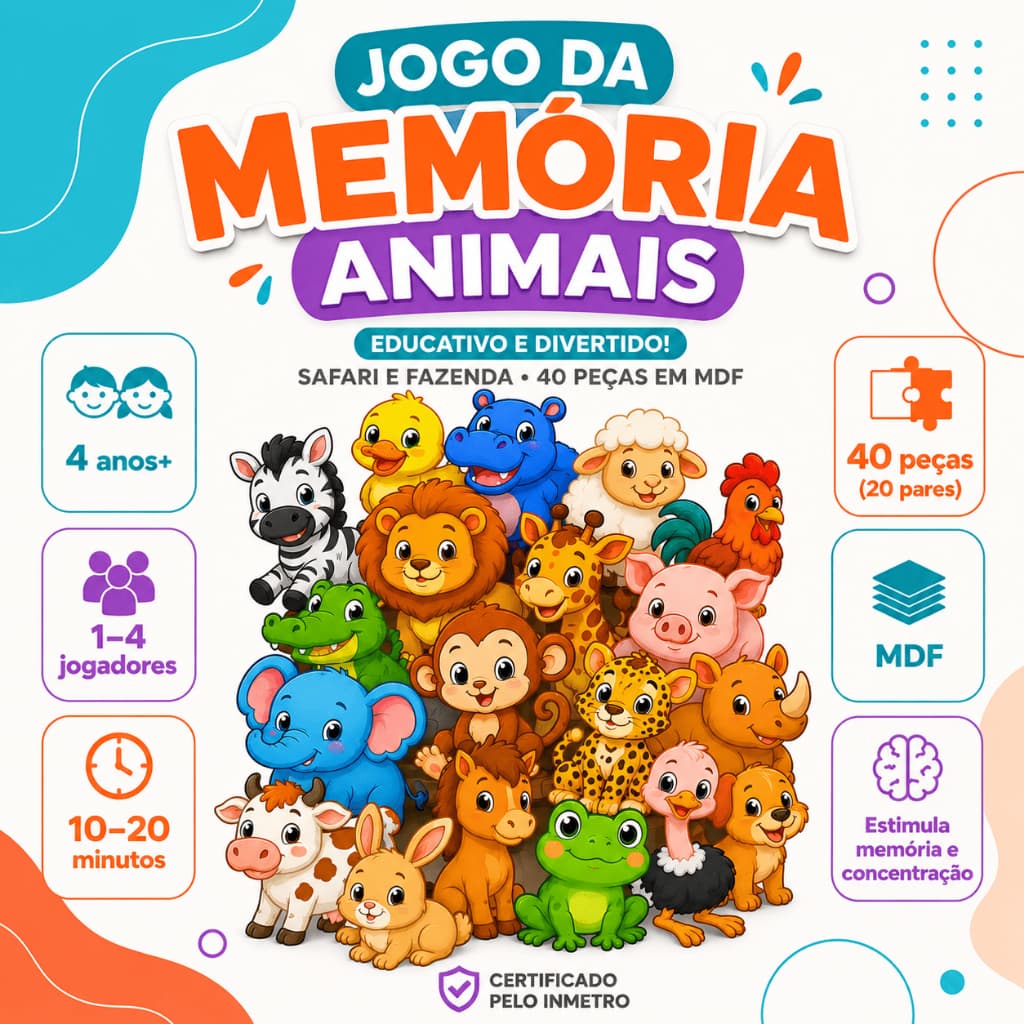 Jogo Memória Educativo Animais Fazenda Safari Brinquedos De Menina Menino Alfabetização Pedagógico