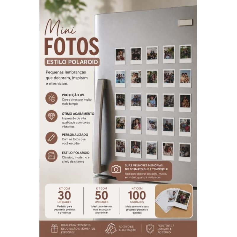 kit Mini Foto Polaroid 5x5 com imã ou sem | Não Desbota