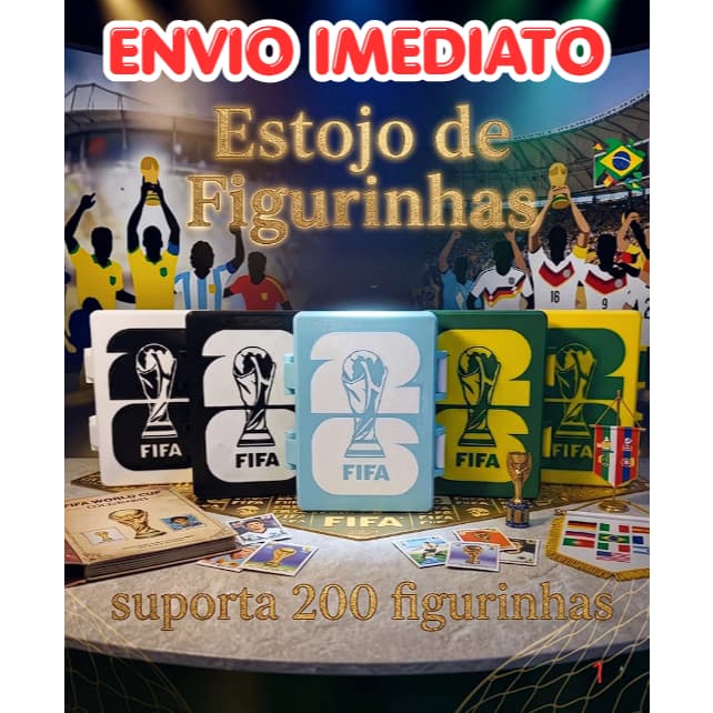 Caixinha Porta Figurinhas da Copa ⚽ Organizador de Cards Futebol | Estojo para Guardar Figurinhas