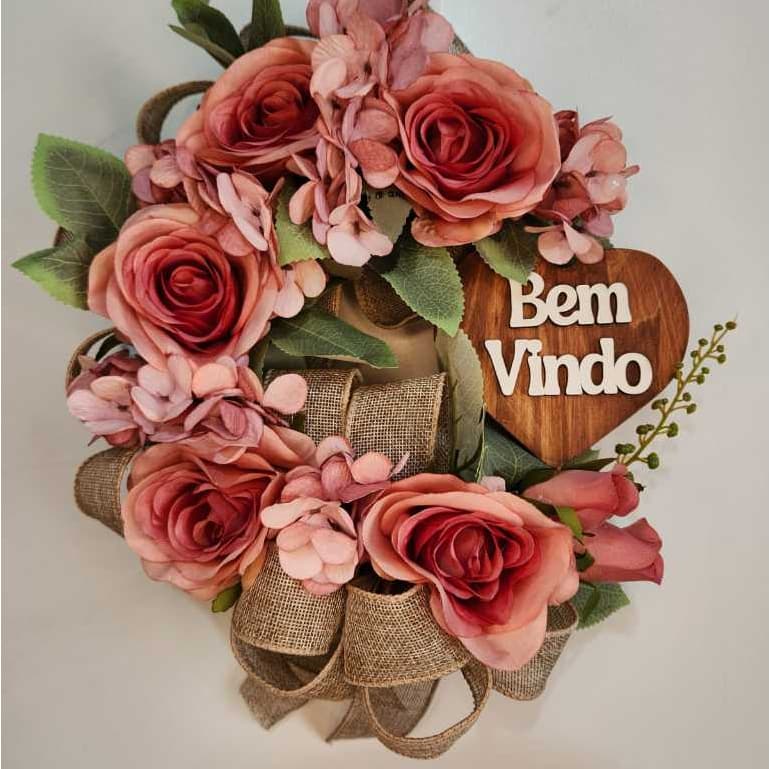 Guirlanda Adorno Bem Vindo Floral Artesanal  Gra Decorações flores outonadas