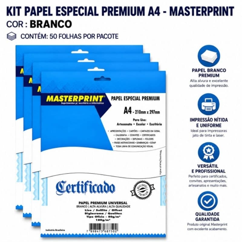 Papel Offset 180g/m² Opaline Premium Universal  50 Folhas Masterprint to