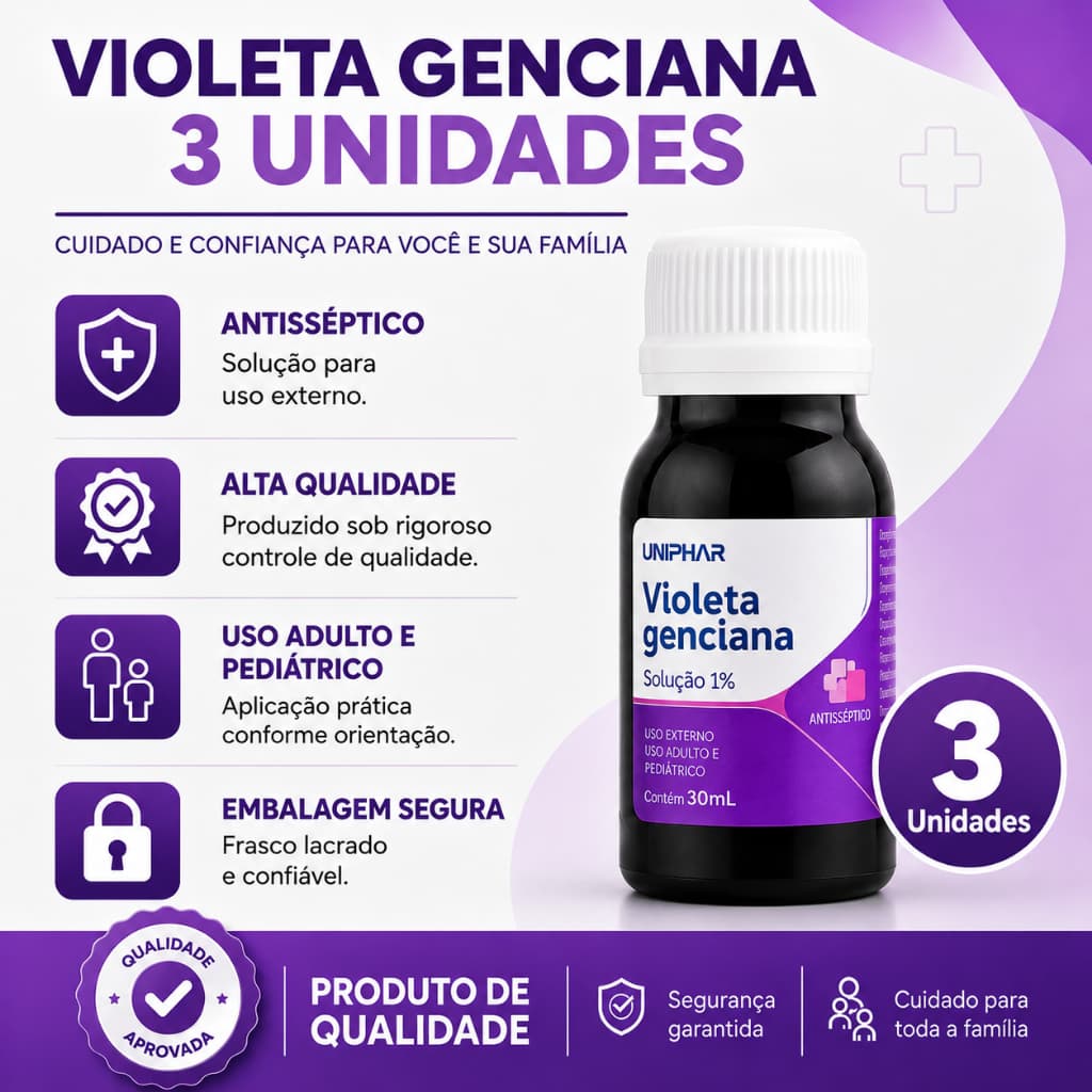 Kit c/3 Unidades Violeta Genciana 1% Antisséptica e versátil - Uniphar