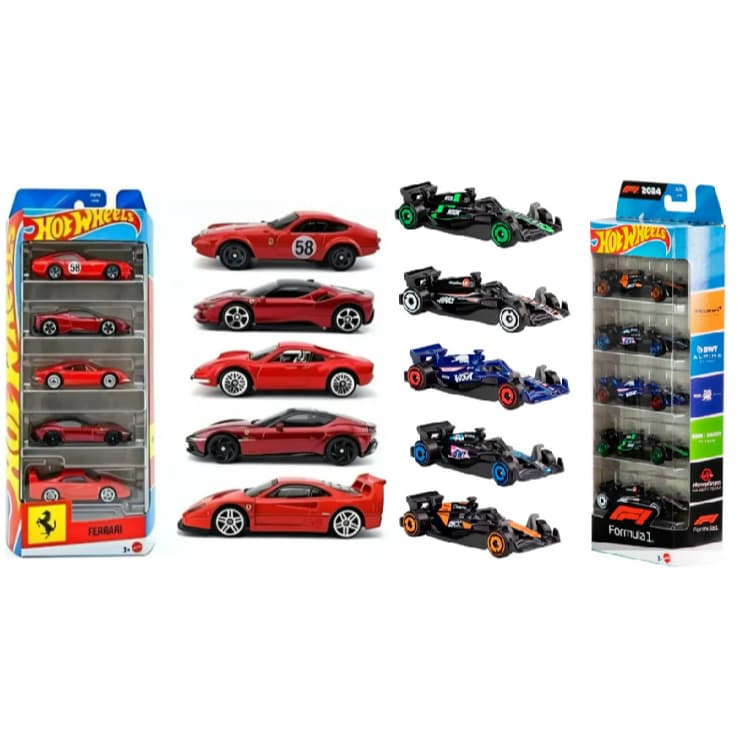 Hot Wheels Pack c/05 Carrinhos Frerrari, Formula 1, Velozes e Furiosos (VÁRIOS MODELOS)