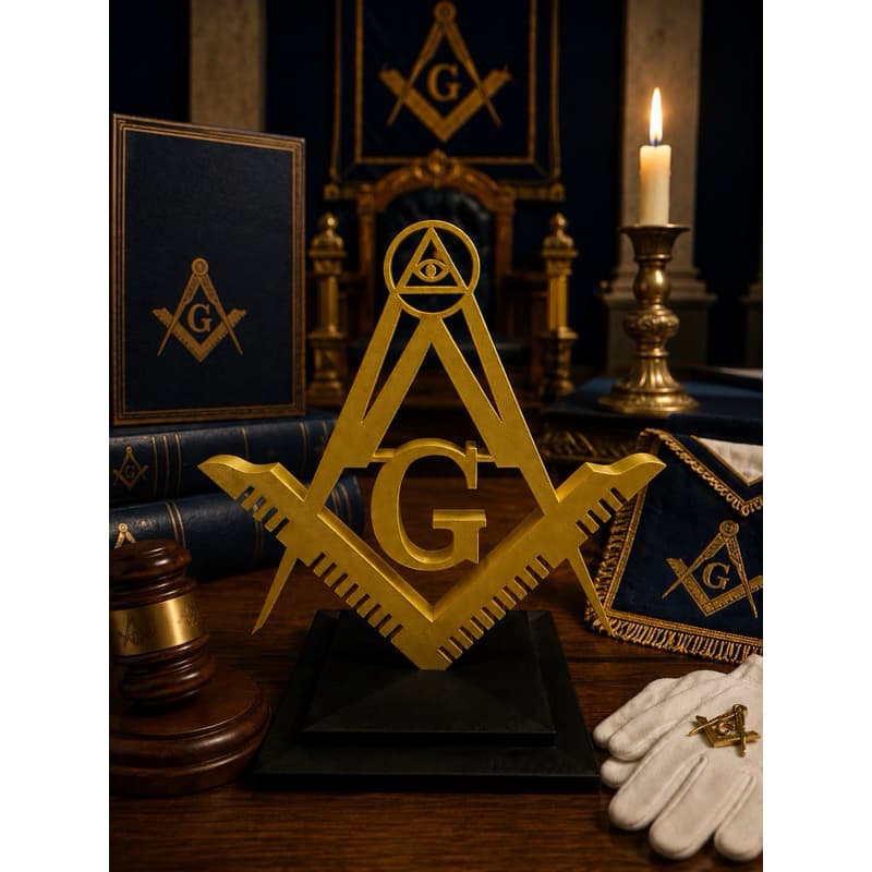 Símbolo Maçônico Esquadro e Compasso com Letra G | Decoração de Mesa Maçonaria | Impressão 3D PLA | 10cm