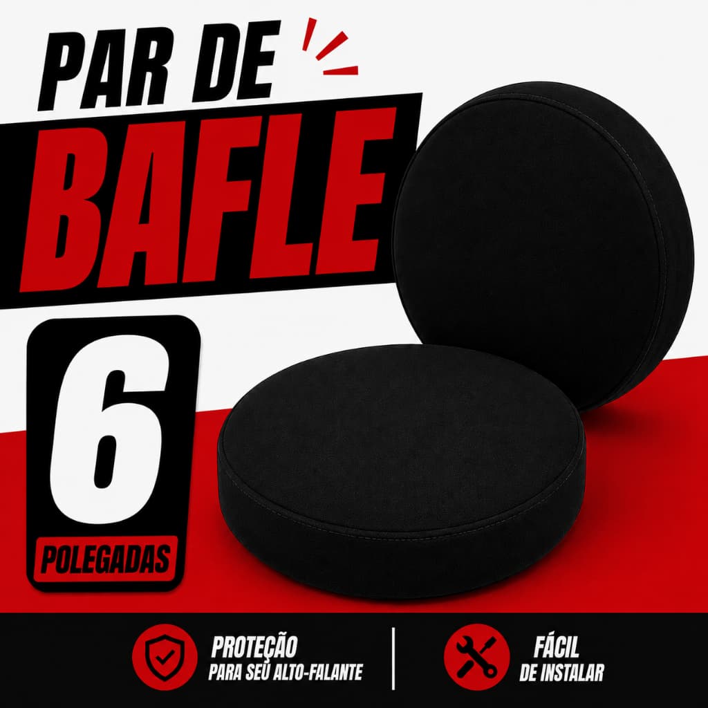 Par Bafles 6 Polegadas MDF Preto Espaçador Alto Falante Automotivo Universal Som Veicular Carro