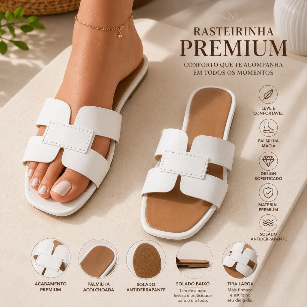 Sandália Rasteirinha Feminina Premium Confortável Flat Casual Leve Antiderrapante Dia a Dia