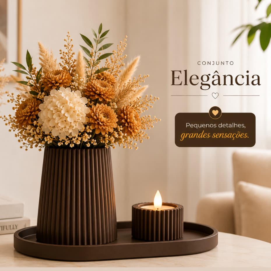 Vaso Decorativo Minimalista + Bandeja Porta Velas Decoração Sala Estante Quarto Escritório Moderno