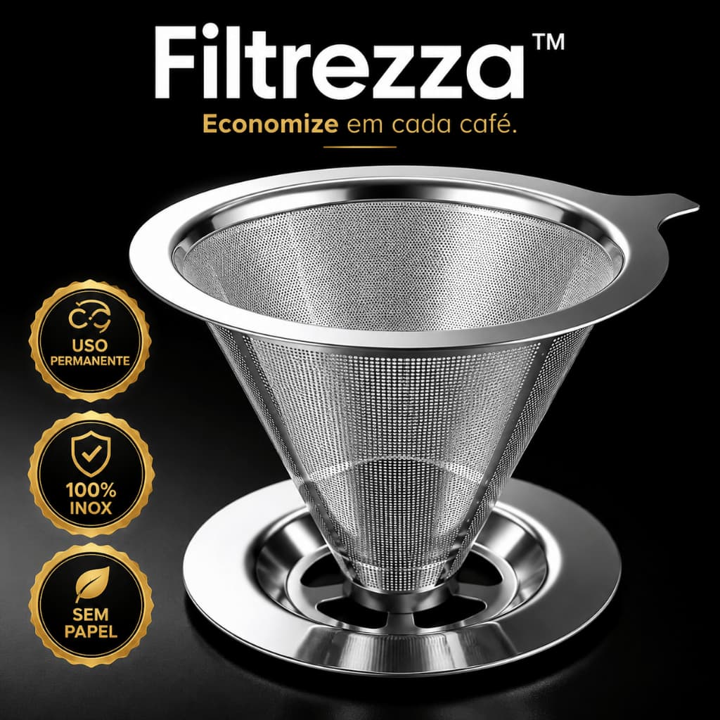 Coador de Café Inox 103 Permanente Reutilizável Sem Filtro de Papel Malha Fina 100% Aço Inoxidável