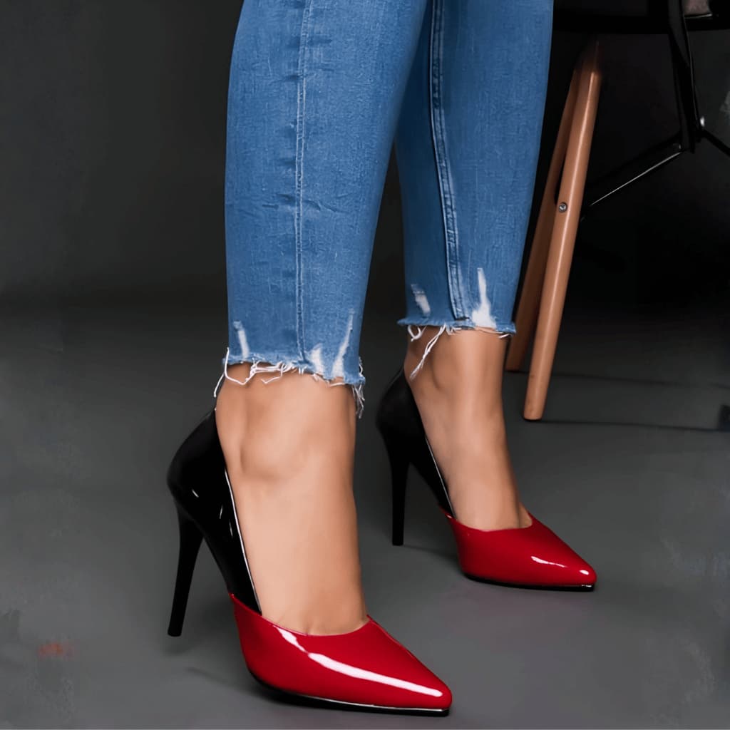 Scarpin Feminino Salto Alto 10cm Verniz Bicolor - Lindo e Sofisticado