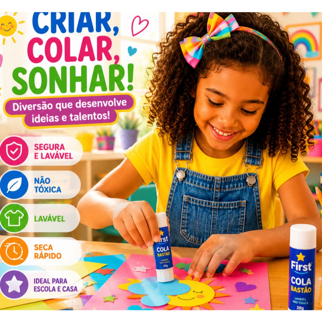 Conjunto com 24 unidades Cola Bastão Branca de Uso Escolar