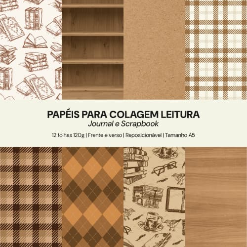 Papéis P/ Colagem Leitura Journal Scrapbook C/ 12Fls 120g Reposicionável A5
