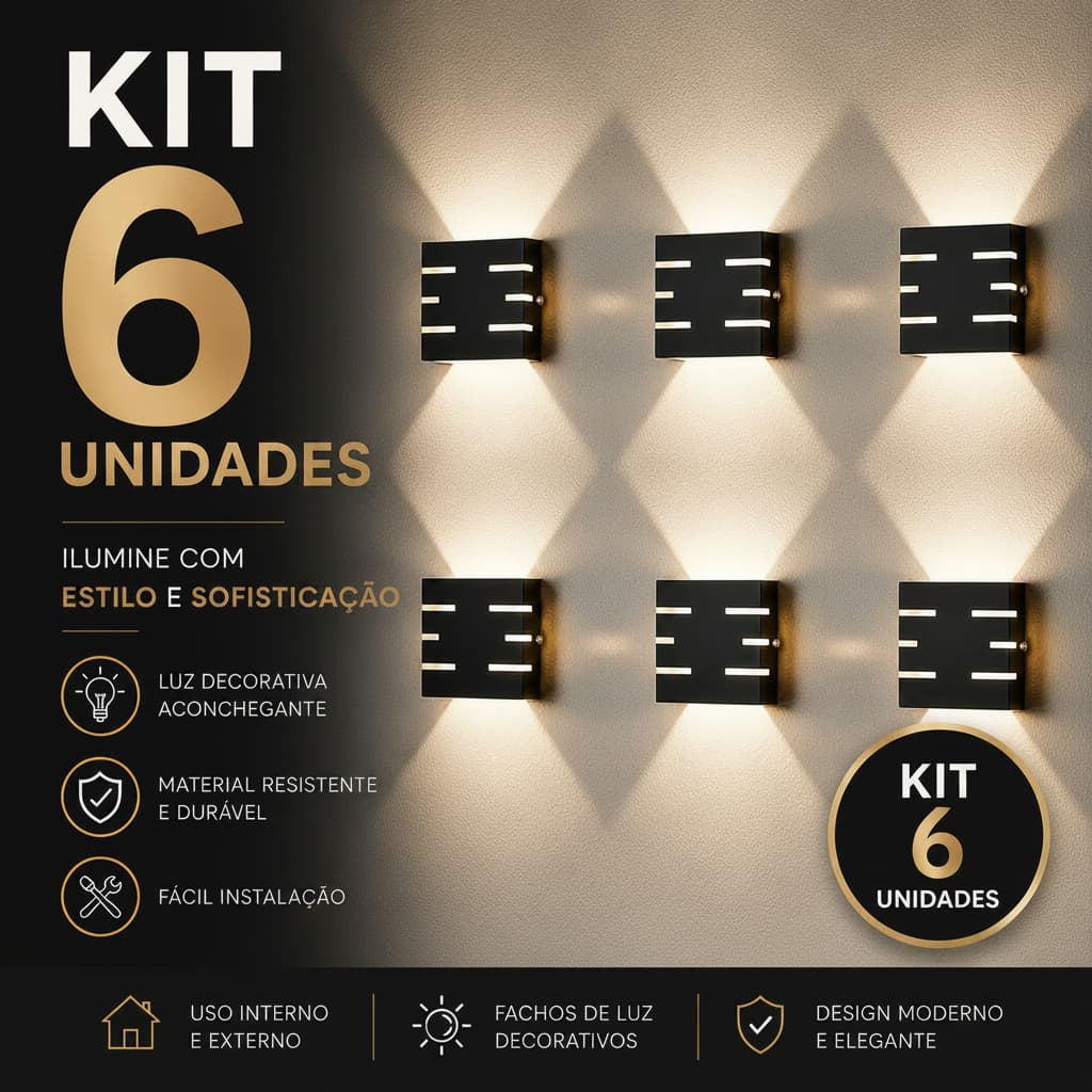 Kit 6 Arandela Luminária de Parede Slim 6 Frisos  Externo e Interno Decoração  Muros Chácaras Sítios