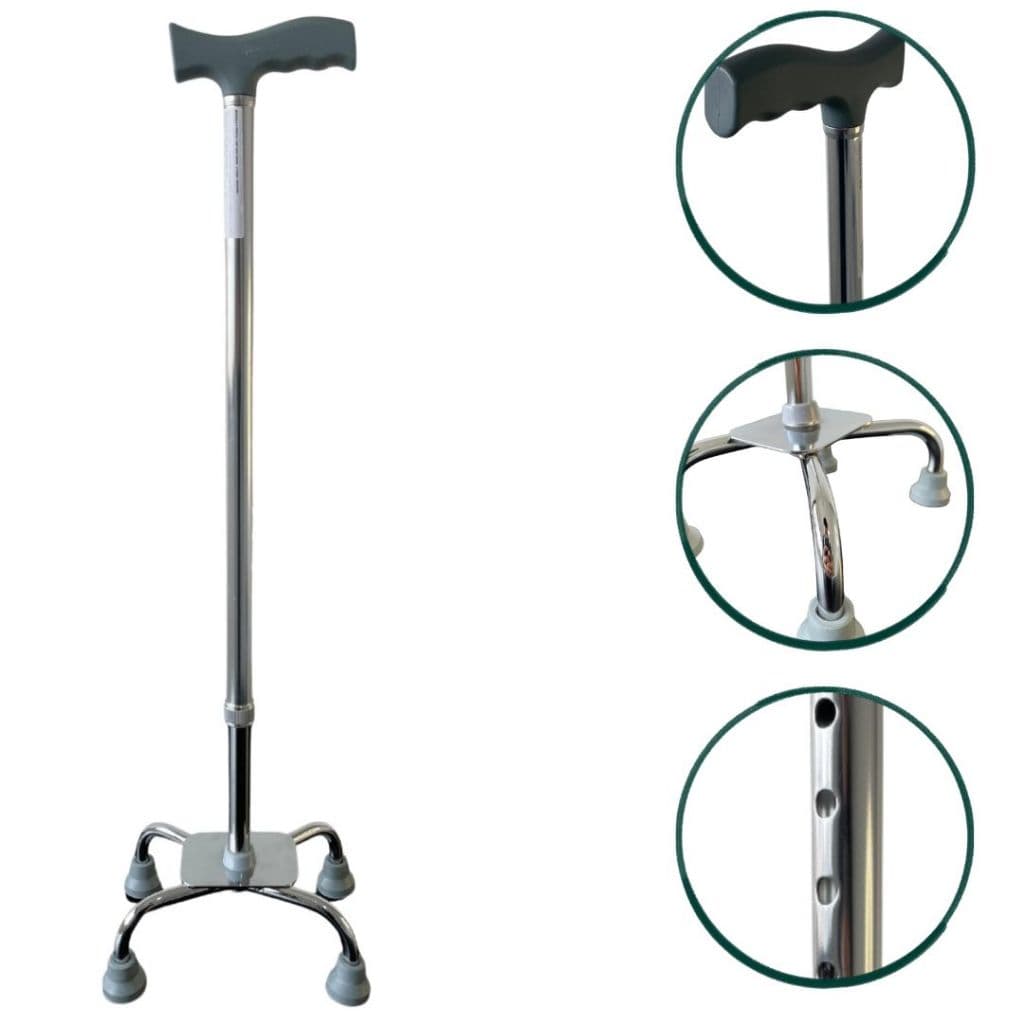Bengala Bastão Base 4 Apoios Anatômica 100kg Idoso Caminhada Aluminio Altura Ajustável Equilibrio Ortopédica Quadripé