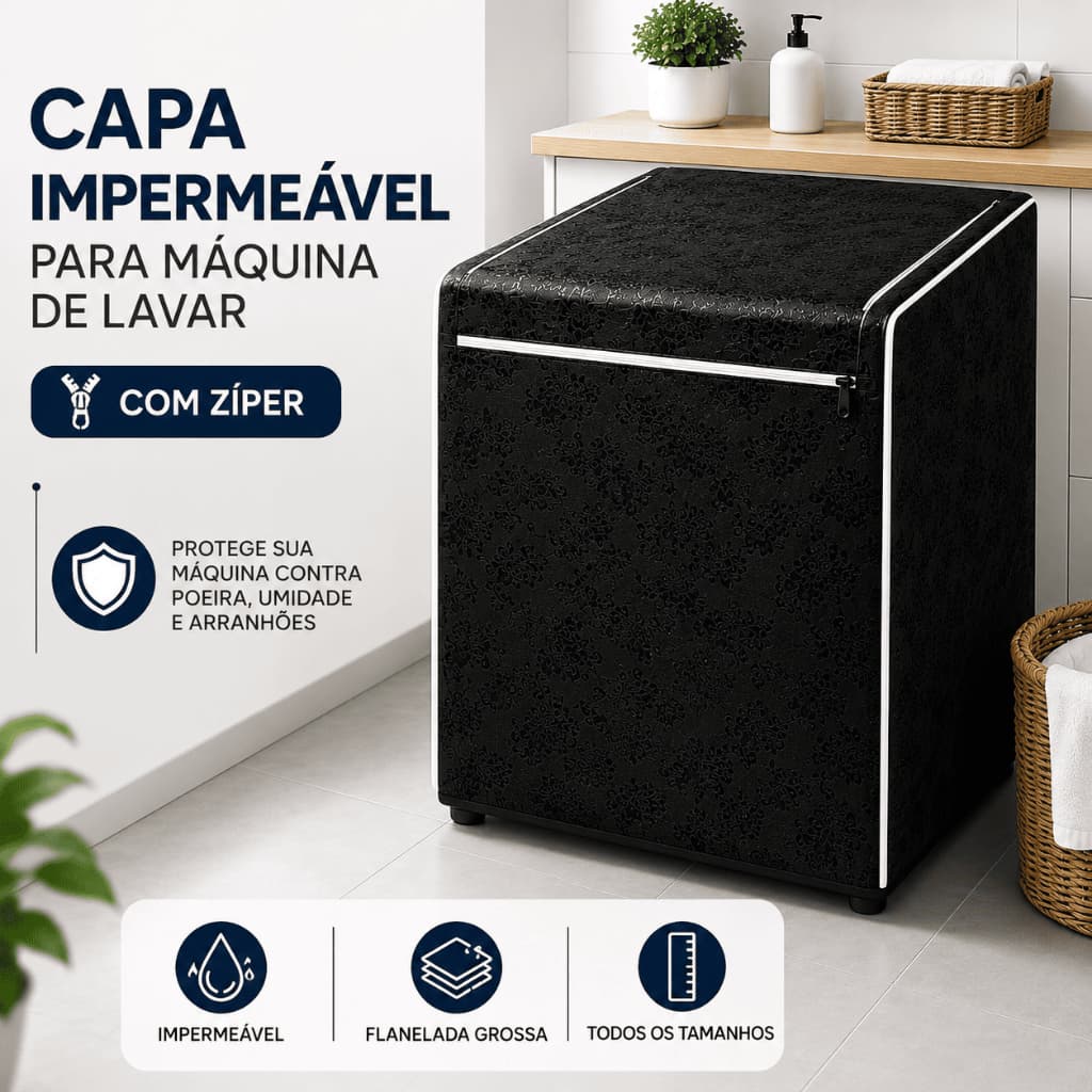 Capa Máquina de Lavar Flanelada Zíper Impermeável Todos Tamanhos e Marcas Electrolux Brastemp Consul