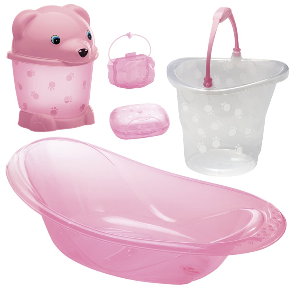 Kit Banho Bebê Adoleta 5 Peças Azul Rosa Menino Menina Banheira Balde Lixeira Saboneteira