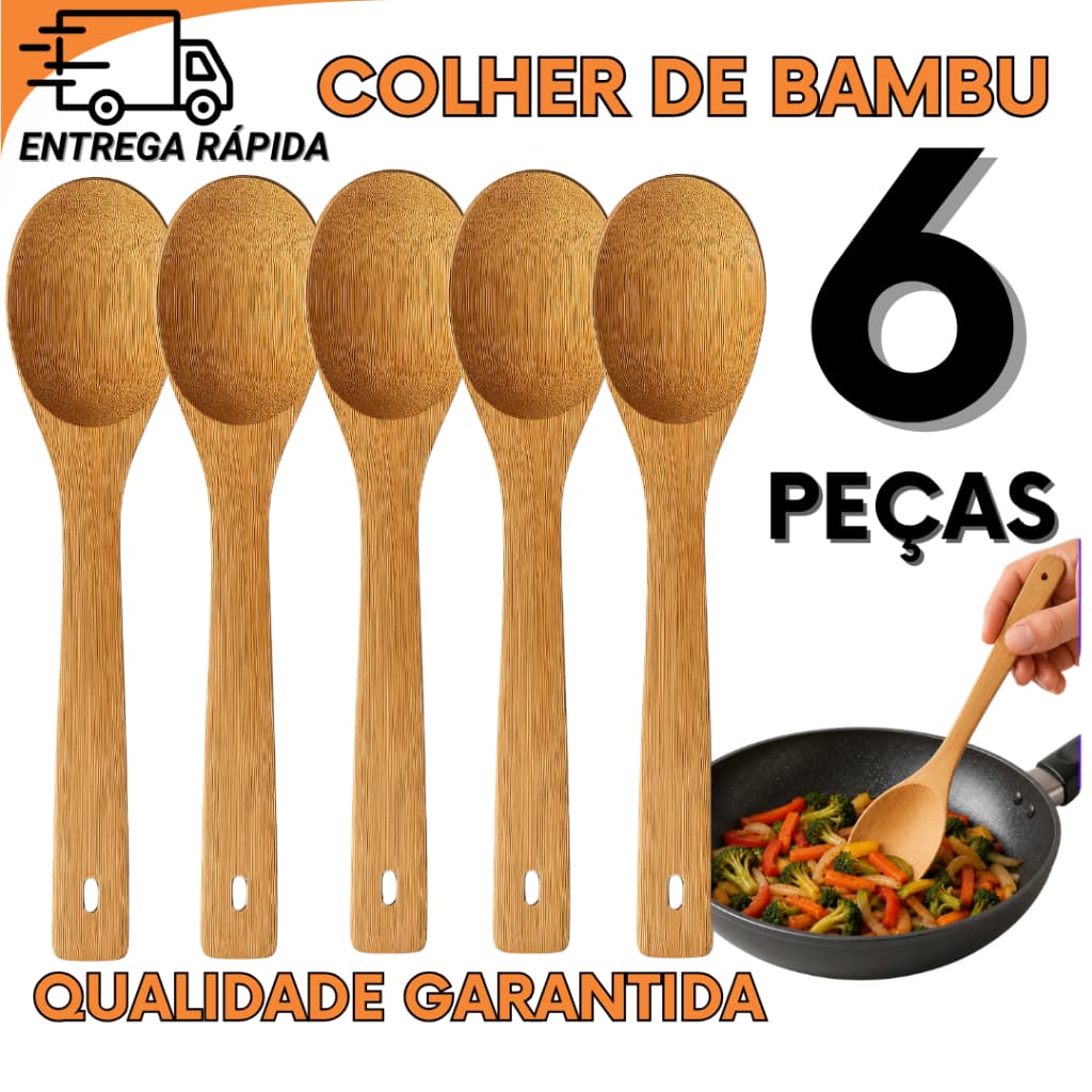 Jogo Colher De Bambu Ecológica Resistente Ao Calor Para Cozinha Completa