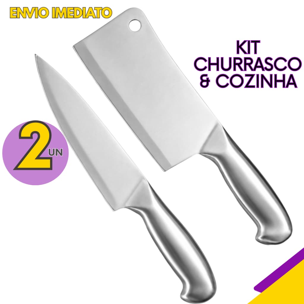 Kit 2 Facas Inox Profissional Cutelo 6 + Faca Desossa Chef Aço Inox