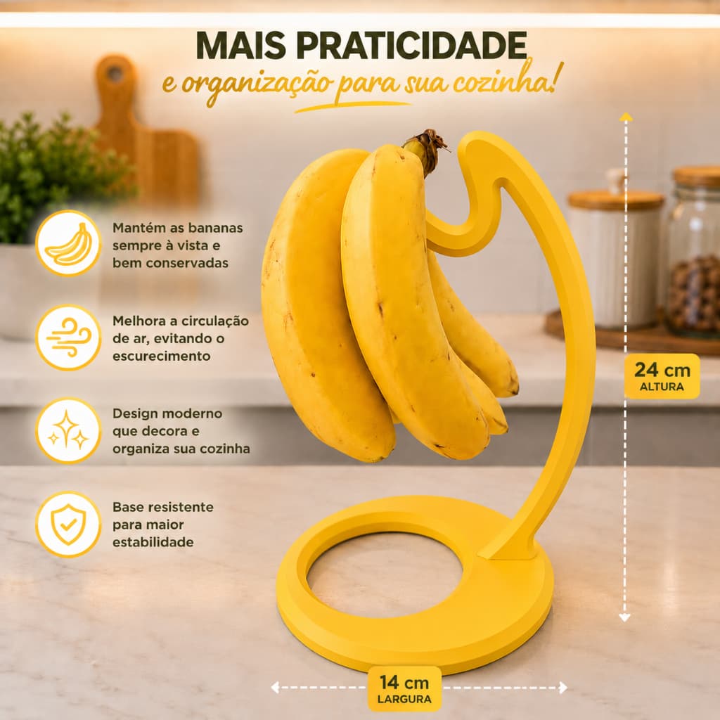 Suporte Porta Banana Premium Reforçado | Fruteira de Mesa Decorativa Alta Resistência