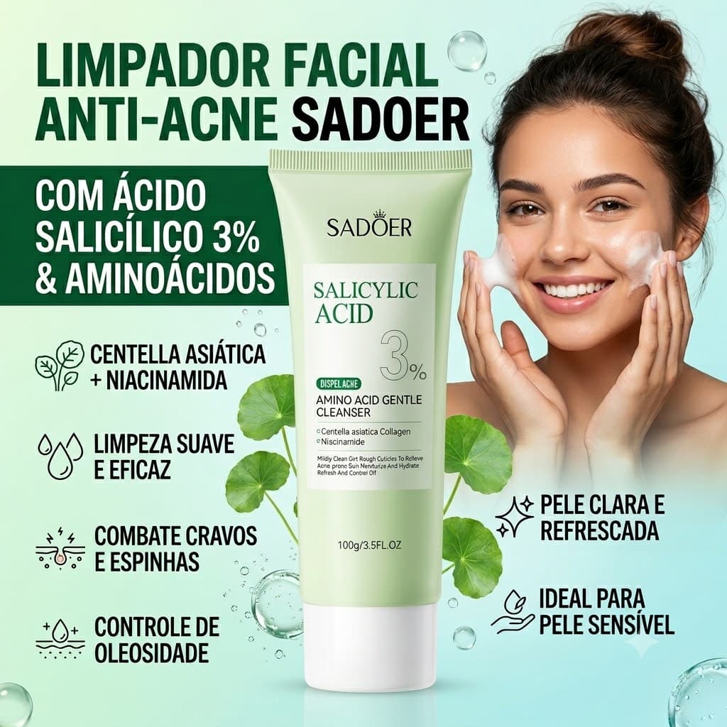 Sabonete Facial Ácido Salicílico 3% Anti-Acne Aminoácidos Limpeza Suave Controle de Oleosidade 100g sabonete natura