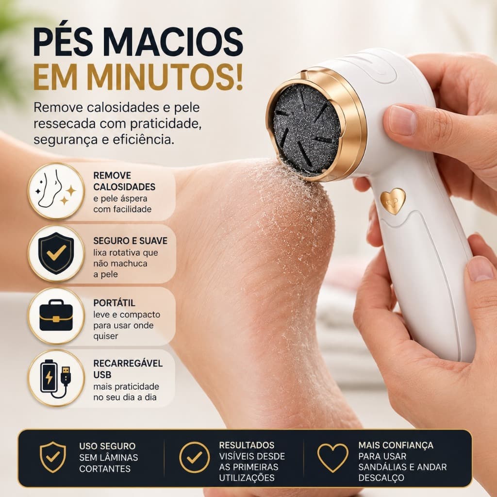 Esfoliador Elétrico para Pés Recarregável USB | Removedor de Calos e Pele Ressecada