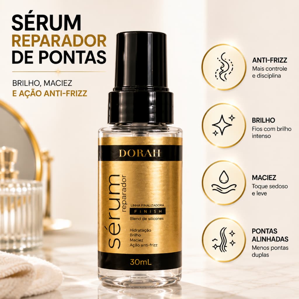 Sérum Reparador de Pontas 30ml Dorah Beauty Anti-Frizz Brilho Maciez