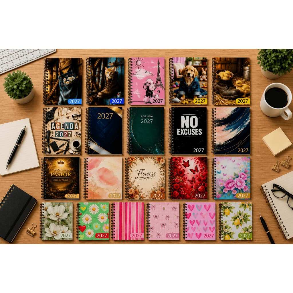 Agenda Diária 2027 Espiral Diversos Modelos Comercial Wire-o Feminino Masculino Pet Religioso