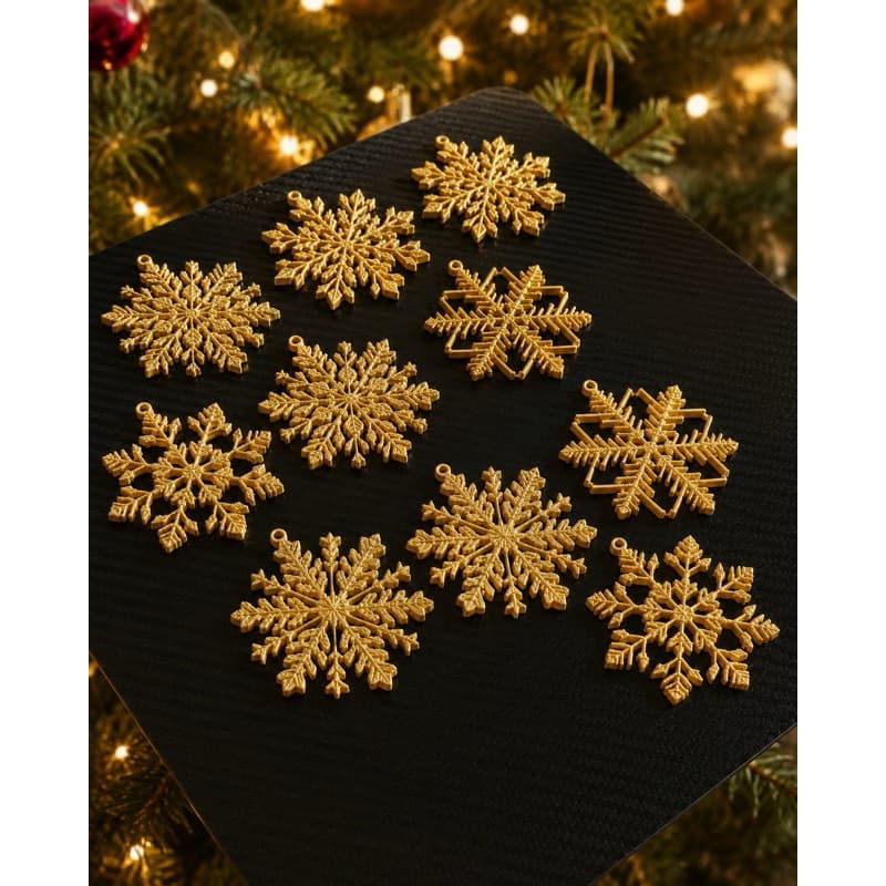 Kit dez Flocos de Neve Luxo Dourado fofo brilhante
