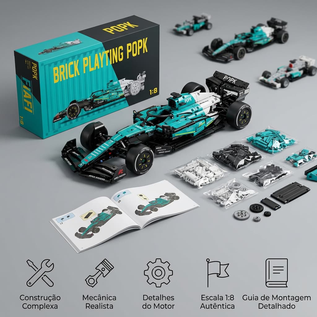 Blocos de Montar +1900 PCS | Carro Coleção Fórmula  Aston Martin F1DING Escala 1:8