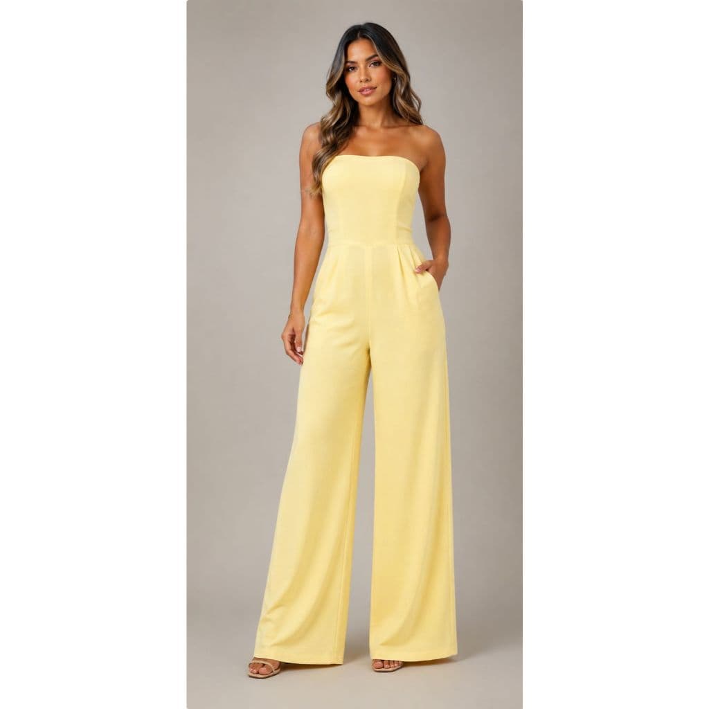 Macacão Feminino Tomara que Caia Pantalona em Crepe Elegante