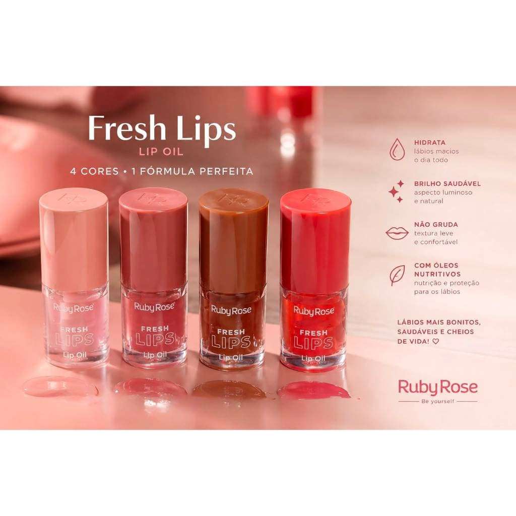 Ruby Rose Lip Oil Fresh Lips - 4 Cores com Fórmula Perfeita para Labios Hidratados e Brilhantes