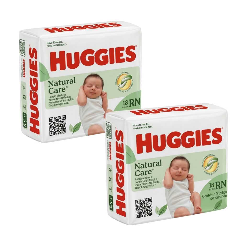 Kit 2 Fralda Recém Nascido Premium Huggies Natural Care RN 36Un
