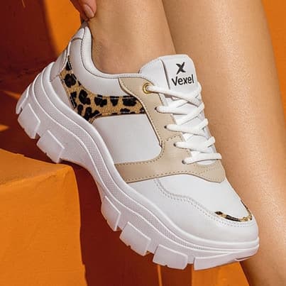 Tênis Feminino Chunky Branco Plataforma Solado Tratorado Animal Print Casual Confortável