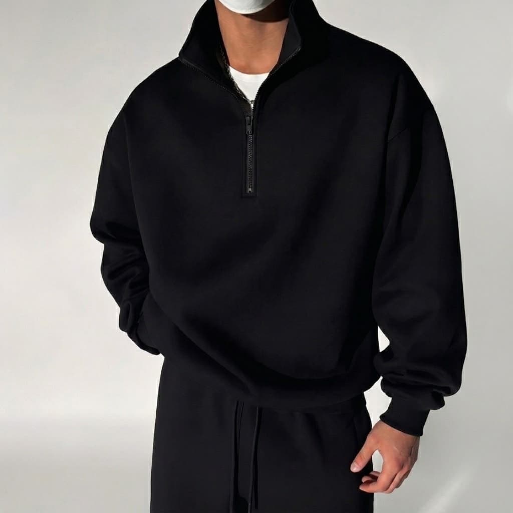 Moletom Masculino Gola Alta com Zíper Meio Zip Oversized Streetwear Casual Inverno