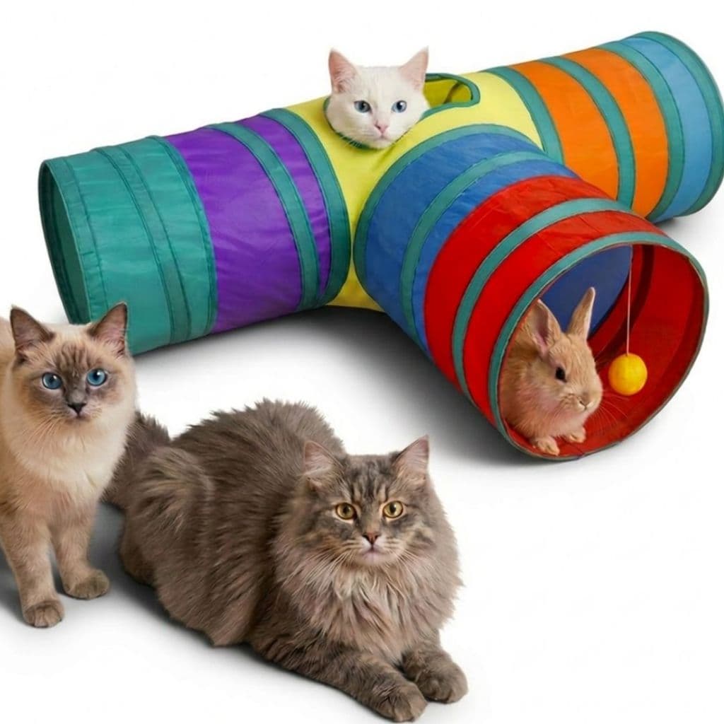 Túnel Labirinto Para Gatos Coelho Interativo Dobrável 3 Saídas Brinquedo Pet Antiestresse Colorido