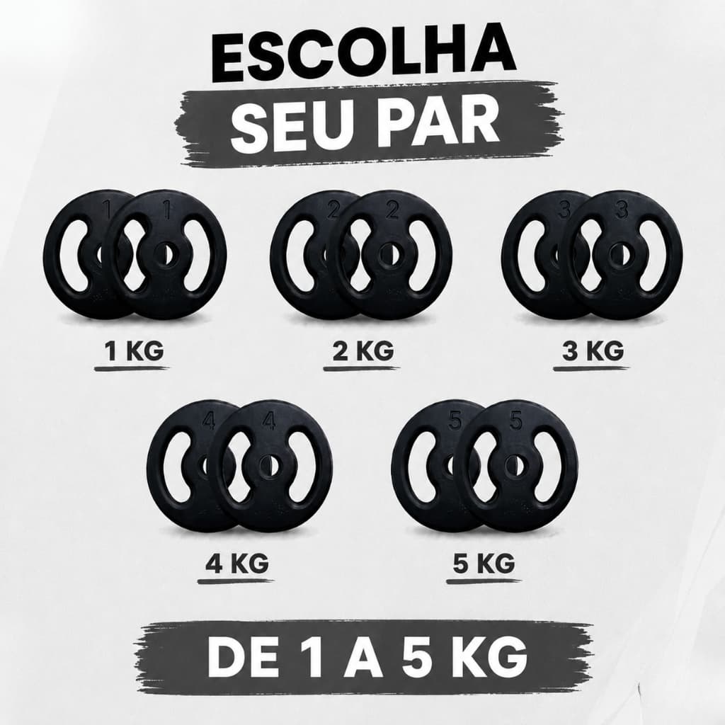 Par de Anilhas Pintadas 1kg a 5kg em Ferro Fundido Peso de Academia Treino em Casa