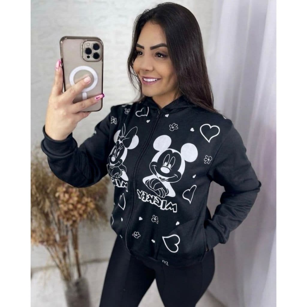 Casaco/ Jaqueta/ Blusa feminina MICKEY MINNIE estilosa De Frio Adulto/ Moletom Poliéster Flanelado