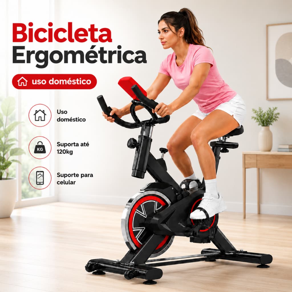Bicicleta Ergométrica Spinning Residencial Ajustável até 120kg – Compacta e Prática