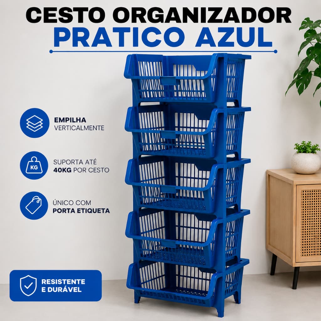 Kit 5 Cestos Organizadores Empilháveis ​​Gaveteiros Expositor Organizador Cesto Expositores Presto