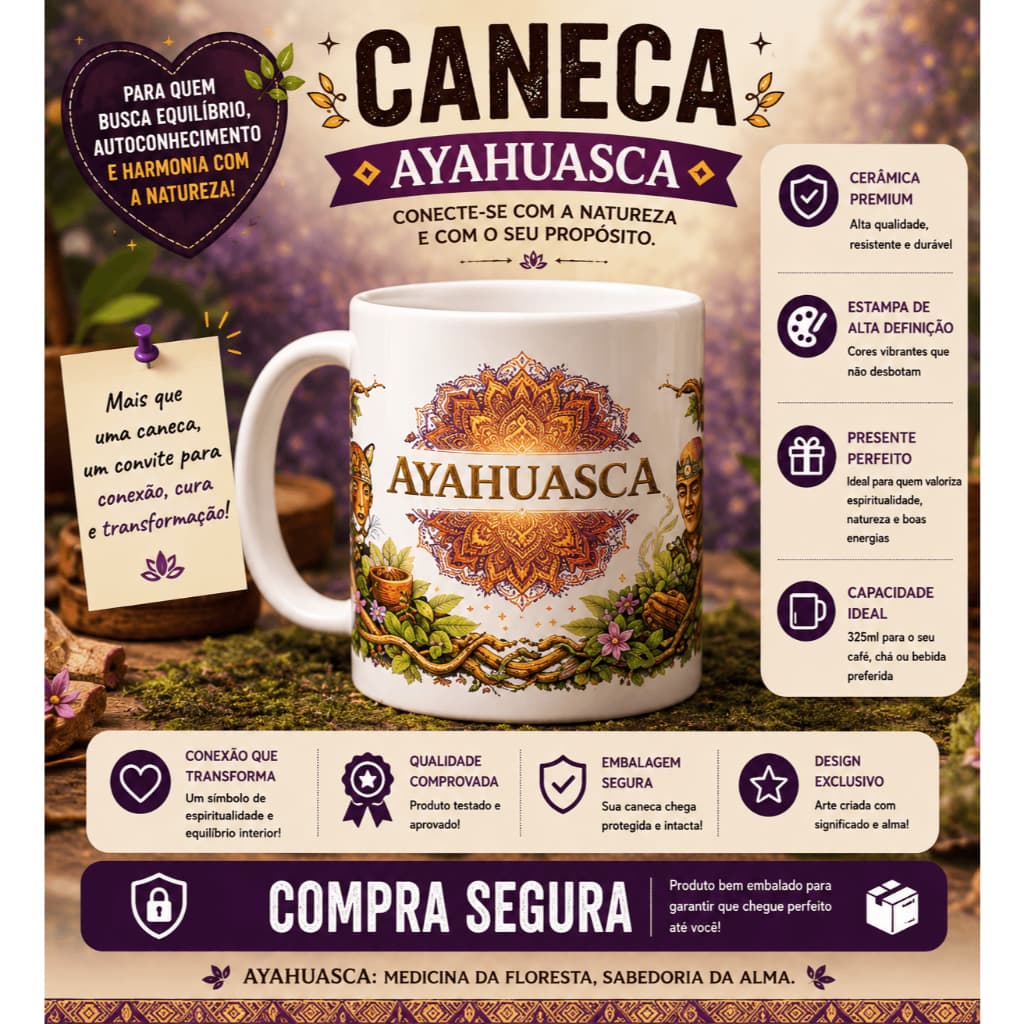 Caneca Personalizada Ayahuasca Xamanismo Espiritualidade Natureza Presente Café Chá Meditação 325ml