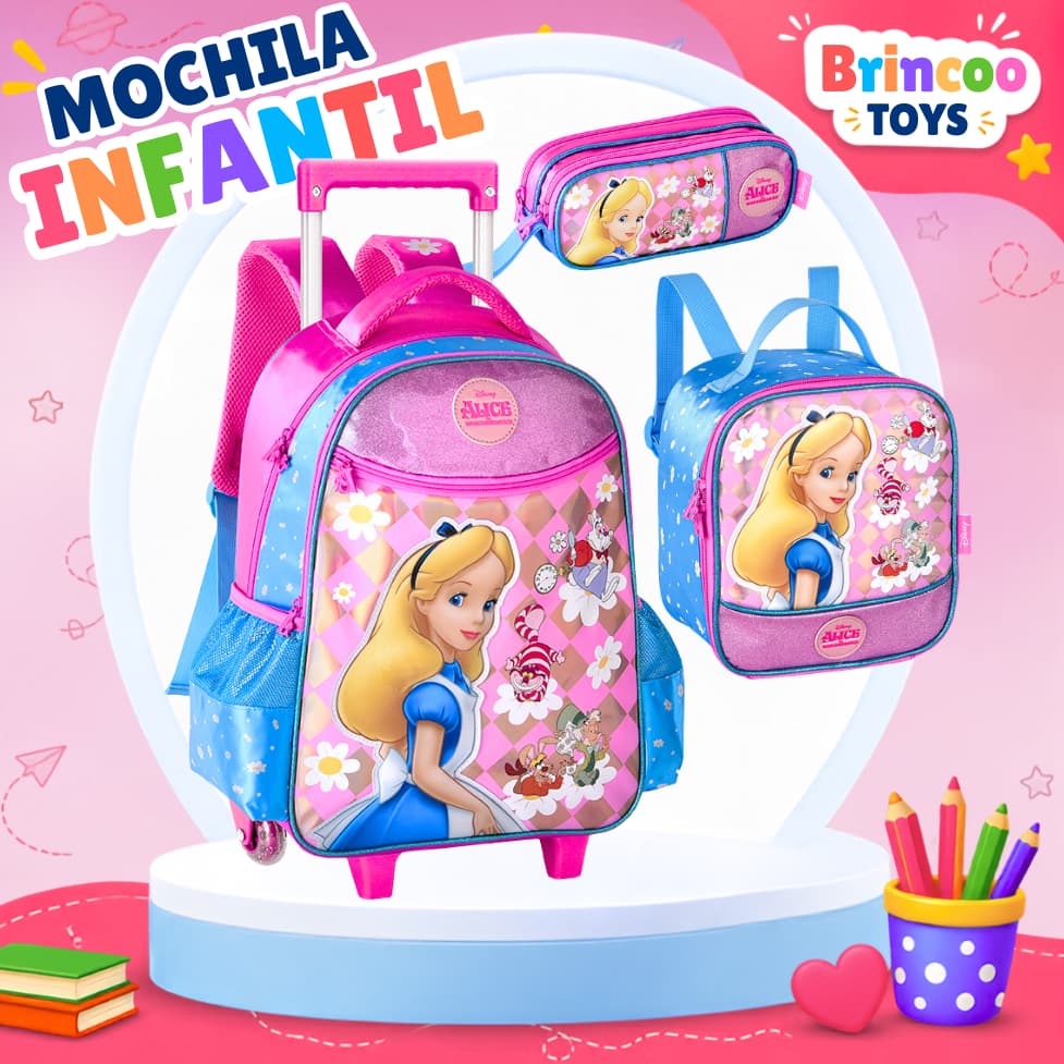 Mochila de Rodinhas Alice no País das Maravilhas Clio Style