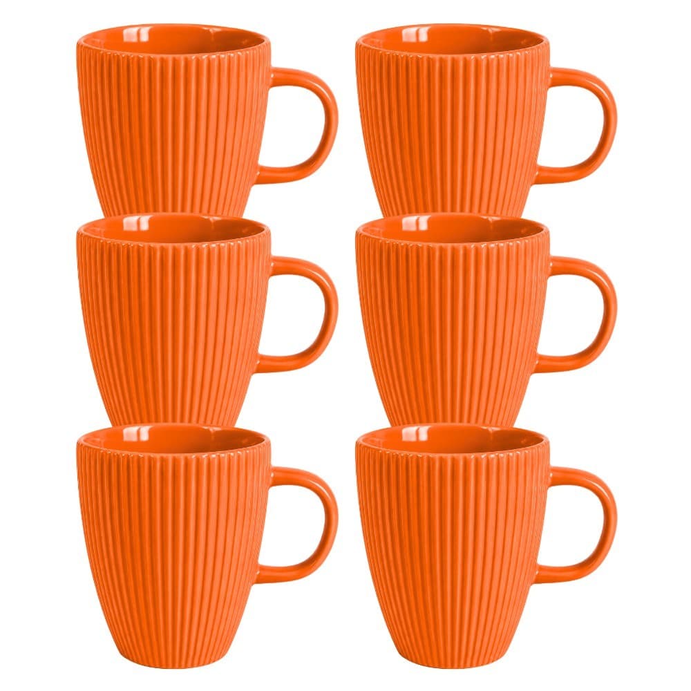 Kit 6 Caneca Canelada Porcelana Laranja 250 ml Para Café Chá Leite Cappuccino Mesa Posta Cozinha Restaurante