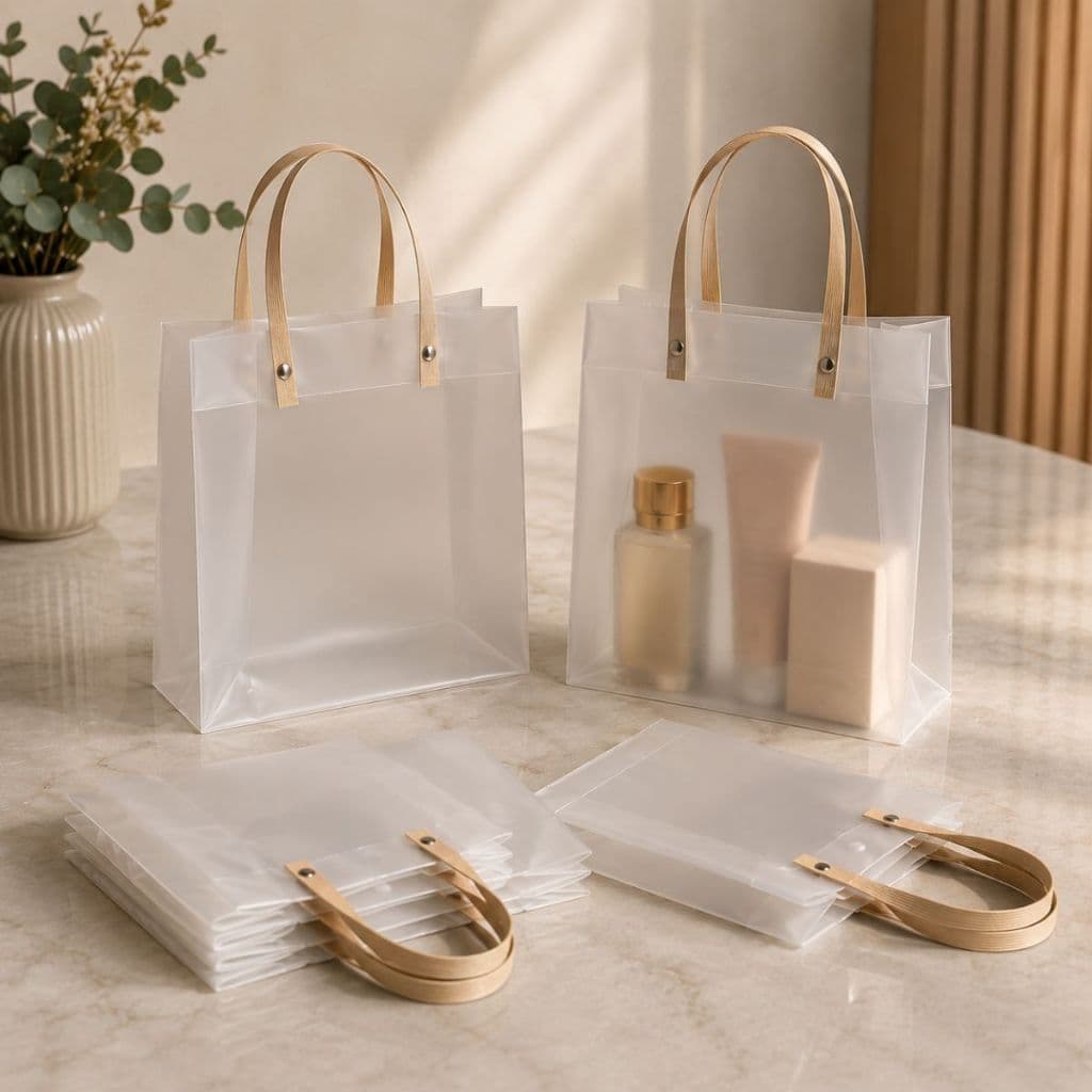 Kit 6 Sacola de presente Fosca 23x27cm transparente com alça de luxo lembrancinha multiuso pequena