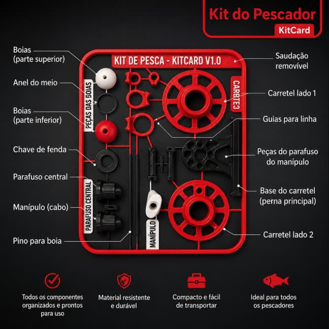 Kit de Sobrevivência para Vara de Pesca EDC | KitCard de Emergência Multifuncional para Pescadores | Compacto e Portátil
