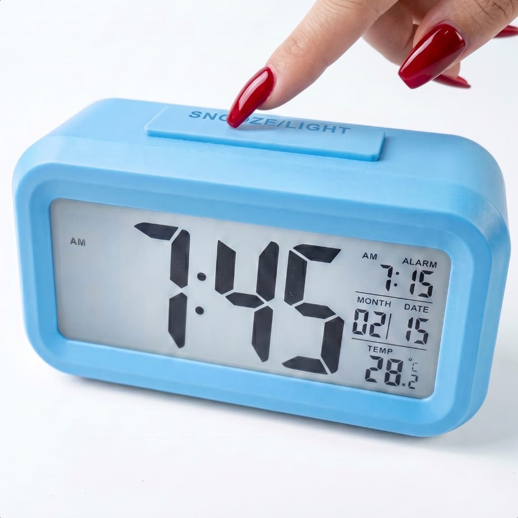 Relógio De Mesa Digital Com Alarme Função Soneca Luz LED Indicador Temperatura Data
