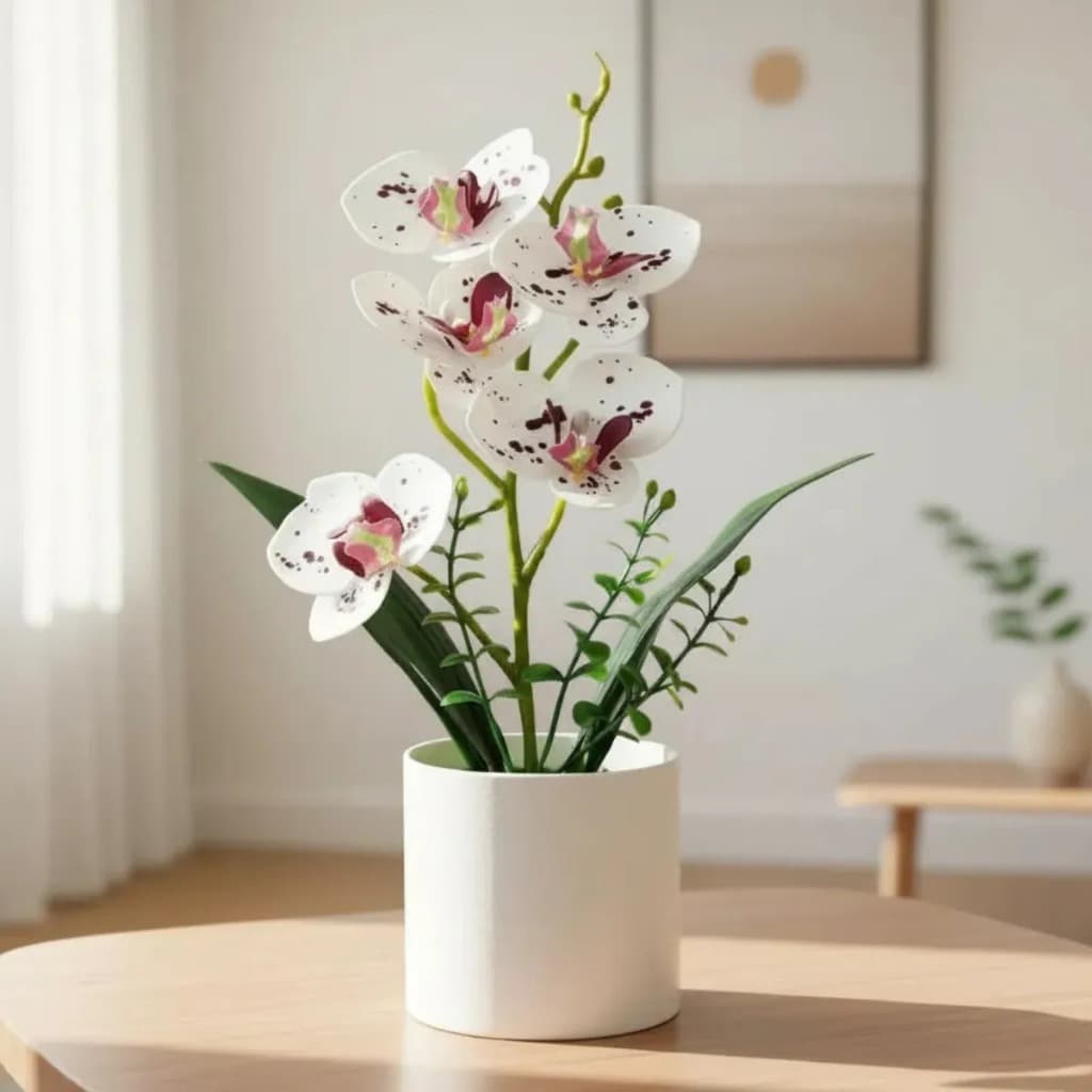 Arranjo Orquídea Planta Artificial 27cm Decorativa Com Vaso
