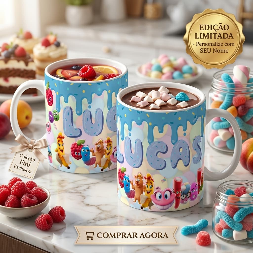 Caneca Fini Menino Menina Xícara de Porcelana