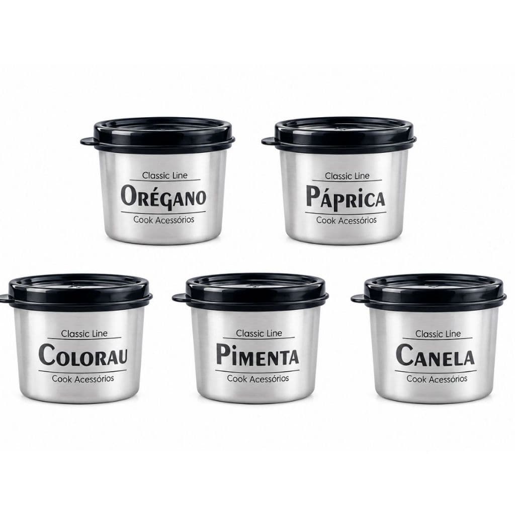 Kit 5 Potes Plasticos Porta Temperos 140Ml Com Tampa